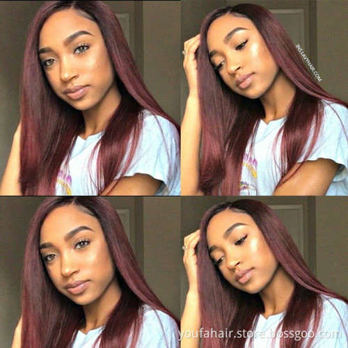 Transparent HD 4x4 Lace Closure Human Hair Wigs Ombre 1b/99J Red Wholesale Vendors Lace Frontal Human Hair Closure Straight Wigs